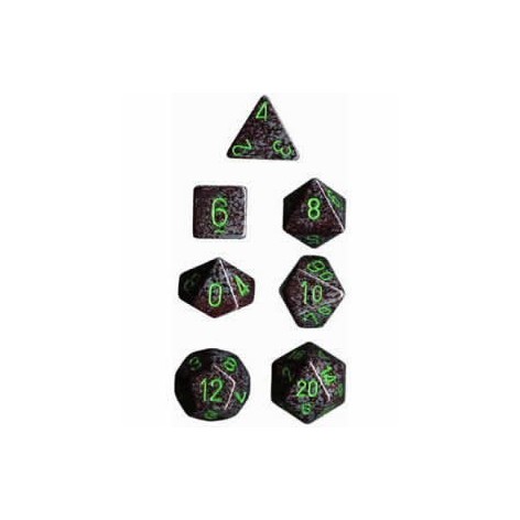 Set de 7 dados Chessex moteados gris y verde