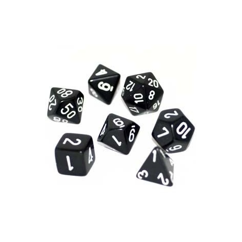 Set de 7 dados Zacachips opacos negro y blanco