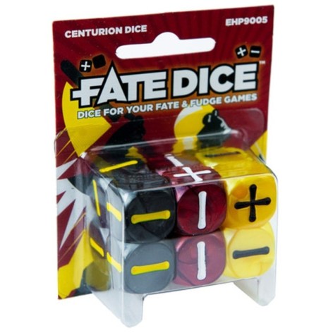 12 dados fate : Centurion perlados en rojo, amarillo y negro