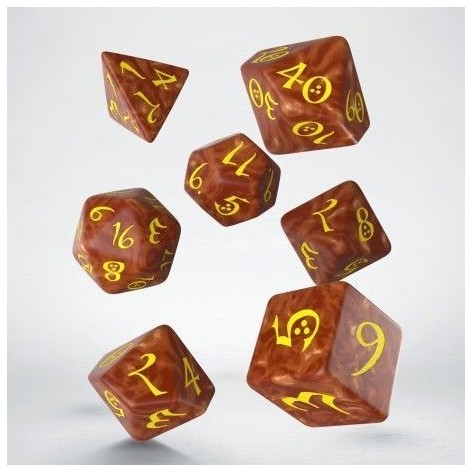 Set de dados clasicos RPG en color caramelo y amarillo