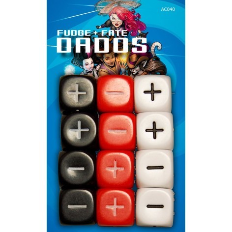 12 dados fate / fudge en rojo, blanco y negro