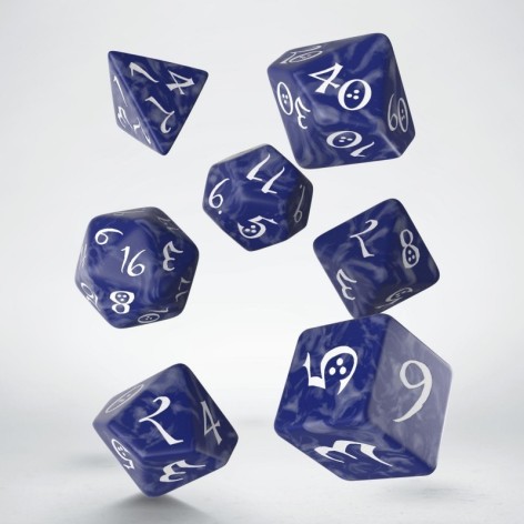 Set de dados clasicos RPG en color azul cobalto y blanco - accesorio juego de rol