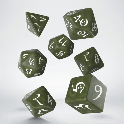 Set de dados clasicos RPG en color verde oliva y blanco