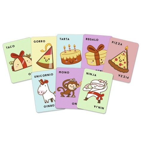 Taco, Gorro, Tarta, Regalo, Pizza - juego de cartas