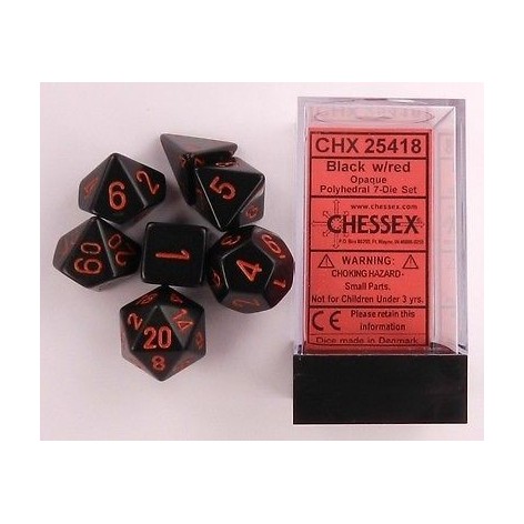 Set de 7 dados Chessex opacos negro y rojo