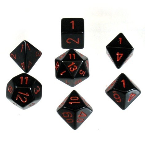 Set de 7 dados Chessex opacos negro y rojo