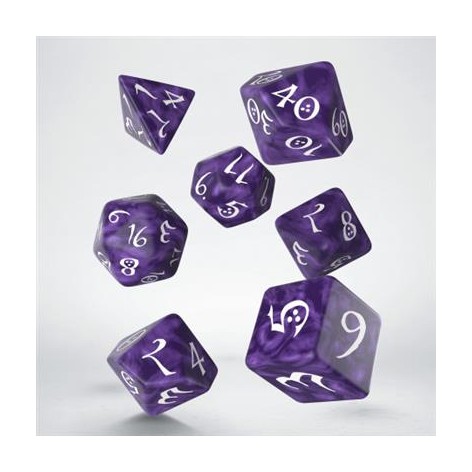 Set de dados runicos RPG en color morado y blanco - accesorio juego de rol