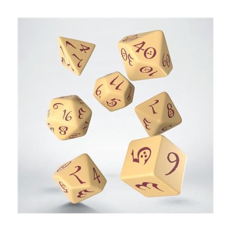 Set de dados clasicos runicos RPG en color beige y granate