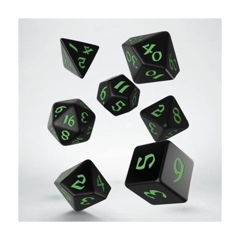 Set de dados clasicos runicos RPG en color negro y verde