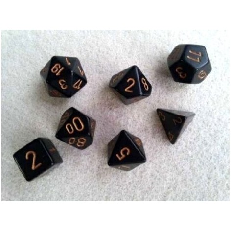 Set de 7 dados Chessex opacos negro y oro