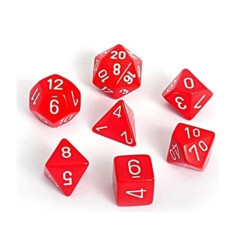 Set de 7 dados Chessex opacos rojo y blanco