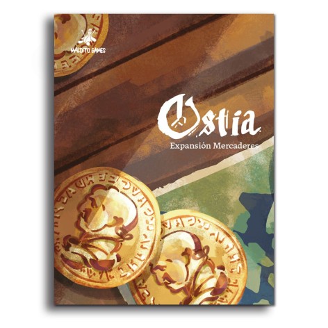 Portada de la expansión Ostia Mercaderes del juego de mesa Ostia