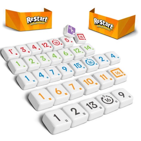 Componentes del juego de mesa Restart (castellano)