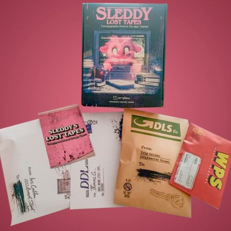 Componentes del juego de mesa Sleddy Lost Tapes (castellano)
