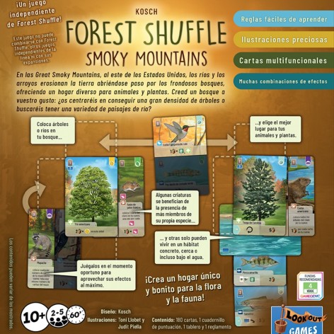 Trasera del juego de mesa Forest Shuffle: Smoky Mountains