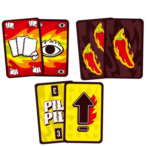 Componentes del juego de cartas Pili Pili Extra Spicy (castellano)