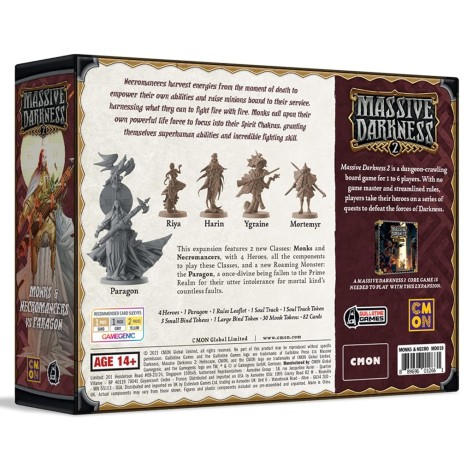 Portada de la expansión Massive Darkness 2: Heroes and Monster Set – Monks and Necromancers vs The Paragon (castellano)