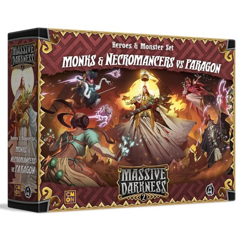 Portada de la expansión Massive Darkness 2: Heroes and Monster Set – Monks and Necromancers vs The Paragon (castellano)